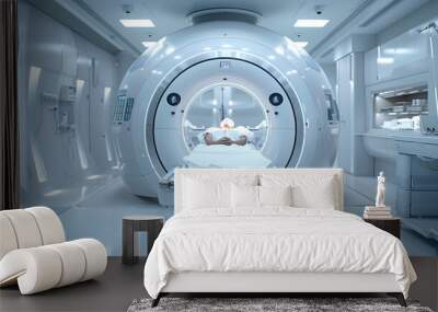 An MRI machine sits in a hospital room under a ceiling light Wall mural