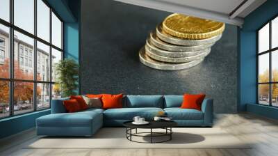 Coins stacked on each other, close up picture, market crisis and fragile marke Wall mural