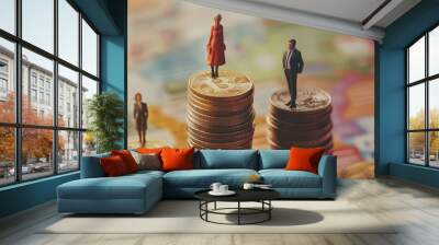 Miniature Figures Standing on Stacks of Coins Wall mural