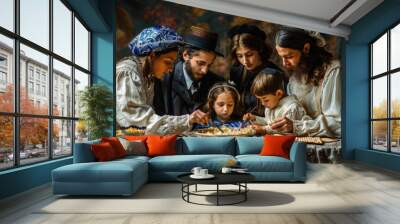 People gathered around table sharing food, part of a ritual tradition Wall mural