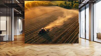 Tractor Plowing Field at Sunset Wall mural