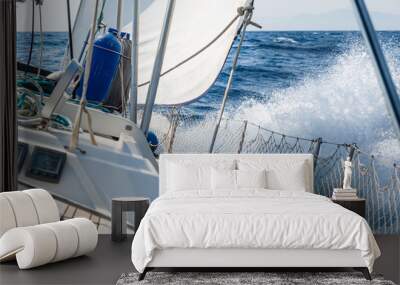 Fast sailing cruising yacht at heeling Wall mural