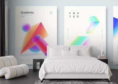 Abstract poster collection with colorful 3d geometric shapes. Geometric gradient background in minimal style. Ideal for cover, banner, invitation, business flyer. Vector illustration Wall mural