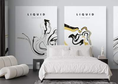 Abstract poster design with curves lines. Collection of gold and black liquid marble texture on white background. A4 size. Ideal for banner, flyer, invitation, cover, business card. Vector eps 10 Wall mural