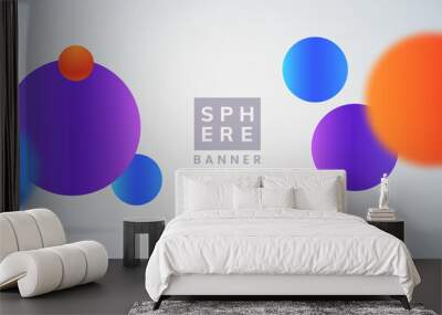 Abstract simple background with colorful spheres. Banner design with bouncy balls in neon colours. Flying round bubbles isolated on white. Decorative gradient circles. Vector illustration. Wall mural