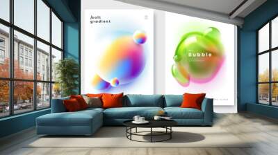 Abstract vibrant gradient shapes on white background. Poster set with colorful smooth 3d gradient and place for text. Design template for flyer, social media, banner, placard. Vector illustration Wall mural