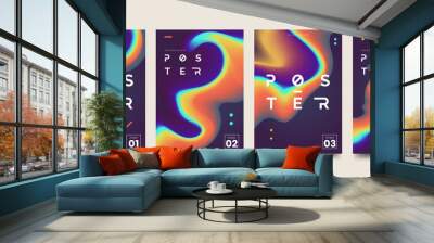 Modern marble ink poster collection. Abstract liquid shape on dark background. Color gradient splashes. Design element for card, banner, poster, identity, web design. Vector eps 10. Wall mural