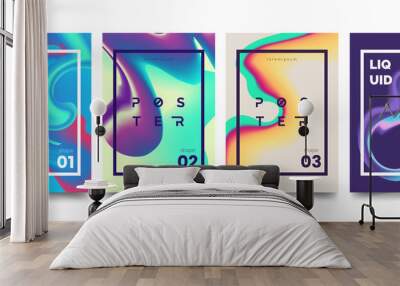 Modern marble ink poster collection. Abstract liquid shape. Trendy brochure template . Color gradient splashes. Design element for card, banner, poster, identity, web design. Vector eps 10. Wall mural