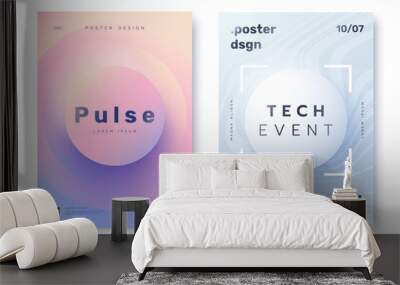 Modern poster design with gradient round sphere in the center. Colorful gradient banner design with place for text. 3d style. Ideal for tech event invitation, ad, cover. Wall mural