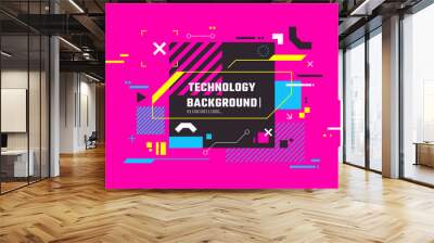 Modern technology colorful background. Abstract high tech banner with place for text. Digital screen with HUD elements. Futuristic glitch illustration. Use for t-shirt design, club poster. Wall mural