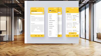 Online store mobile app template. UI, UX, GUI design elements. Shopping application wireframe. User Interface kit isolated on grey background. Online shop website concept. Vector eps 10. Wall mural