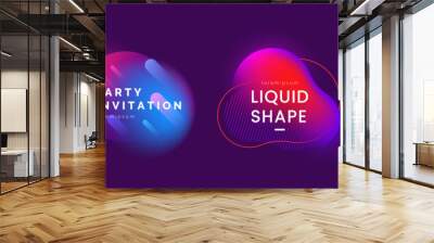 Set of abstract liquid banners in different neon colors. Modern fluid gradient elements with light effect. Abstract backgrounds for club party invitation, web, advertisement. Vector eps 10. Wall mural