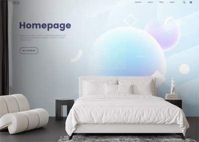 Vector homepage template with abstract dynamic background. 3d shpere with geometric pattern. Soft light background in modern gradient color. Backdrop for web site. Eps 10. Wall mural