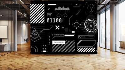 Vector HUD graphic in futuristic style. High tech interface elements for your design. Digital touch screen. Sci-fi user interface builder collection. Black and white colors. Vector illustration. Wall mural