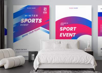 Winter sport festival poster template collection. Sports background with abstract geometric graphics and place for text. Winter outdoor event banner. Vector illustration Wall mural