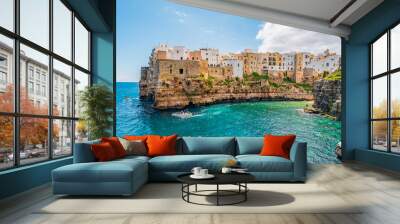 Cityscape of Polignano a Mare beach, Puglia region, Italy, Europe.  Seascape of Adriatic sea Wall mural