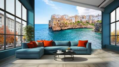 Cityscape of Polignano a Mare beach, Puglia region, Italy, Europe.  Seascape of Adriatic sea Wall mural