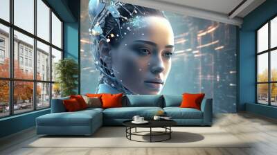 people head. Artificial intelligence for the future rise in technological singularity using deep learning. Gnerative ai Wall mural