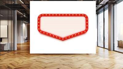 Retro red lightbox with light bulbs frame. Billboard with retro style. Vector graphic element for poster, promotion post, banner advertising, trendy design projects. Blank vector mockup. Wall mural