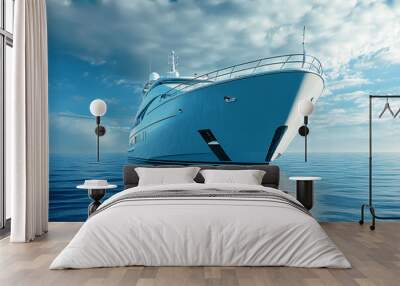 A luxury yacht on open water under a vast sky with light clouds emphasizing elegance and modern design on the calm sea
 Wall mural