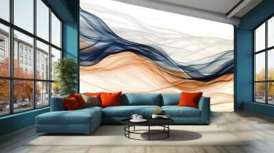 abstract design with wavy lines and a smooth blend of orange and navy blue colors Wall mural