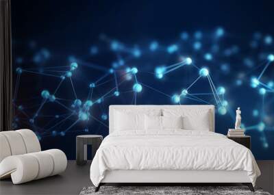 Abstract digital background with molecules and lines on a dark blue background. Technology Network Background, banner  Wall mural