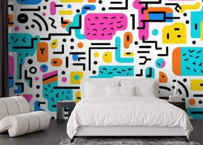 Abstract geometric background and geometric seamless pattern in Memphis style.  Wall mural