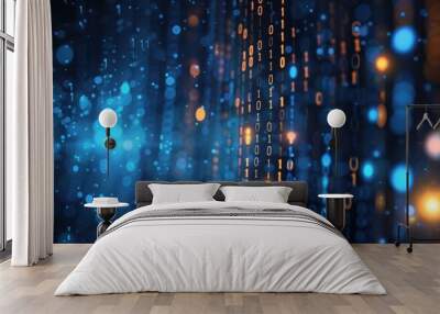 Background of digital binary code, program code, blurred abstract technological background of a software developer and computer script, business analytics, modern technologies. Wall mural