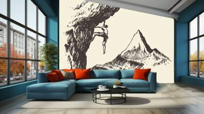 Alpinist mountain peak drawn vector sketch Wall mural