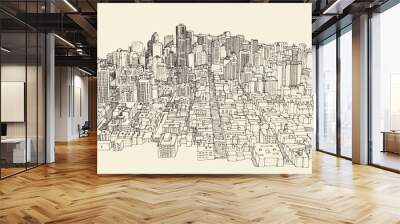 Big city Architecture Engraved Illustration Sketch Wall mural