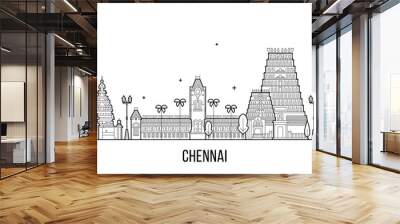 Chennai skyline Tamil Nadu India city vector line Wall mural