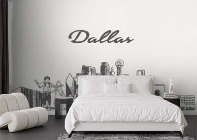 Dallas skyline, Texas, USA, hand drawn, sketch Wall mural