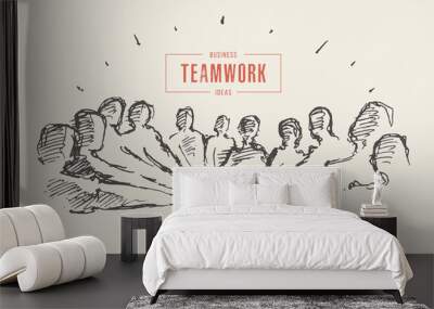 Group people hand teamwork friendship drawn vector Wall mural