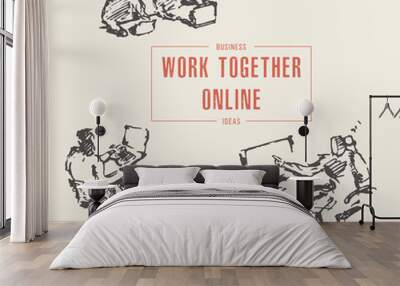 Group people work together online laptop vecto Wall mural