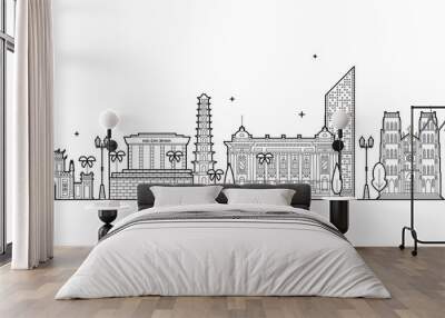 Hanoi skyline Vietnam city buildings vector linear Wall mural