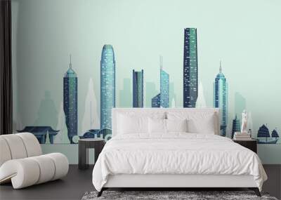 Hong Kong skyline, Republic of China vector city Wall mural