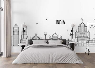 India skyline country buildings vector linear art Wall mural