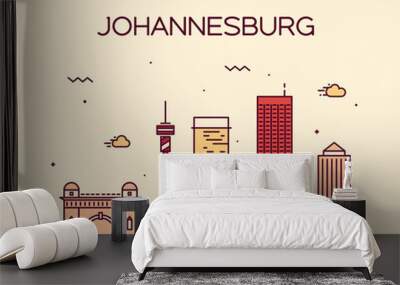 Johannesburg skyline vector illustration linear Wall mural