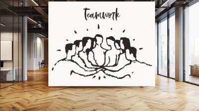 People putting hand togetherness teamwork a vector Wall mural