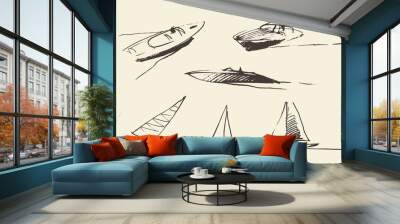 Set boats sketches drawn vector illustration. Wall mural