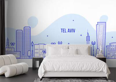 Tel Aviv skyline Israel city buildings vector line Wall mural