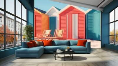 Beach Huts on Sandy Shore Wall mural