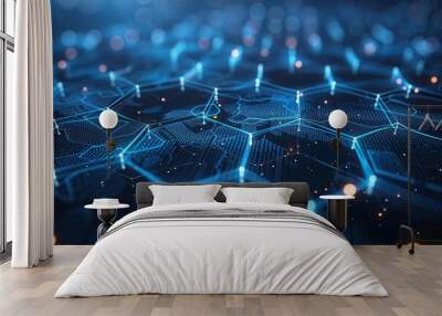 Blue neon network on digital motherboard concept background Wall mural