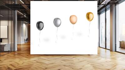 Blank black, silver and gold round balloon flying mockup, isolated Wall mural