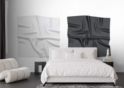 Blank black and white twill silk scarf mockup, top view Wall mural