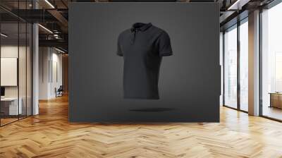 Blank black classic polo shirt mock up, dark background Wall mural