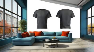 Blank black clean t-shirt mockup, isolated, front and back view, Wall mural