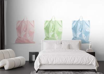 Blank colored full loop handle plastic bag mockup, front view Wall mural