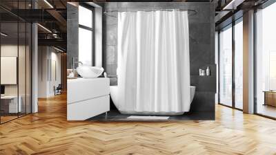 Blank white closed shower curtain mock up, front view Wall mural