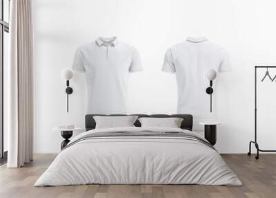 Blank white polo shirt mockup, front and back view Wall mural